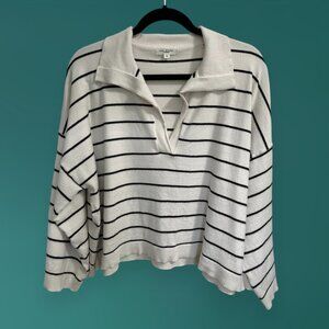 Max Studio Stripe Johnny Collar Crop Sweater